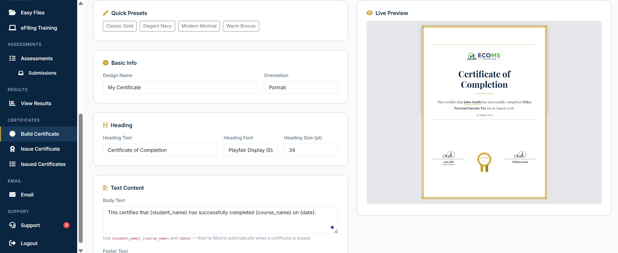 Branded Certificate Builder