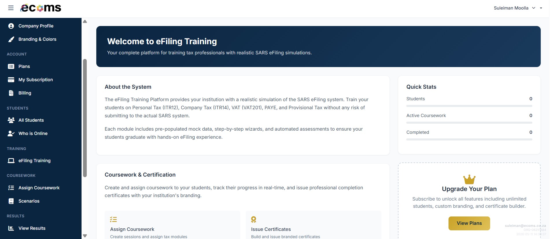 eFiling Training Dashboard